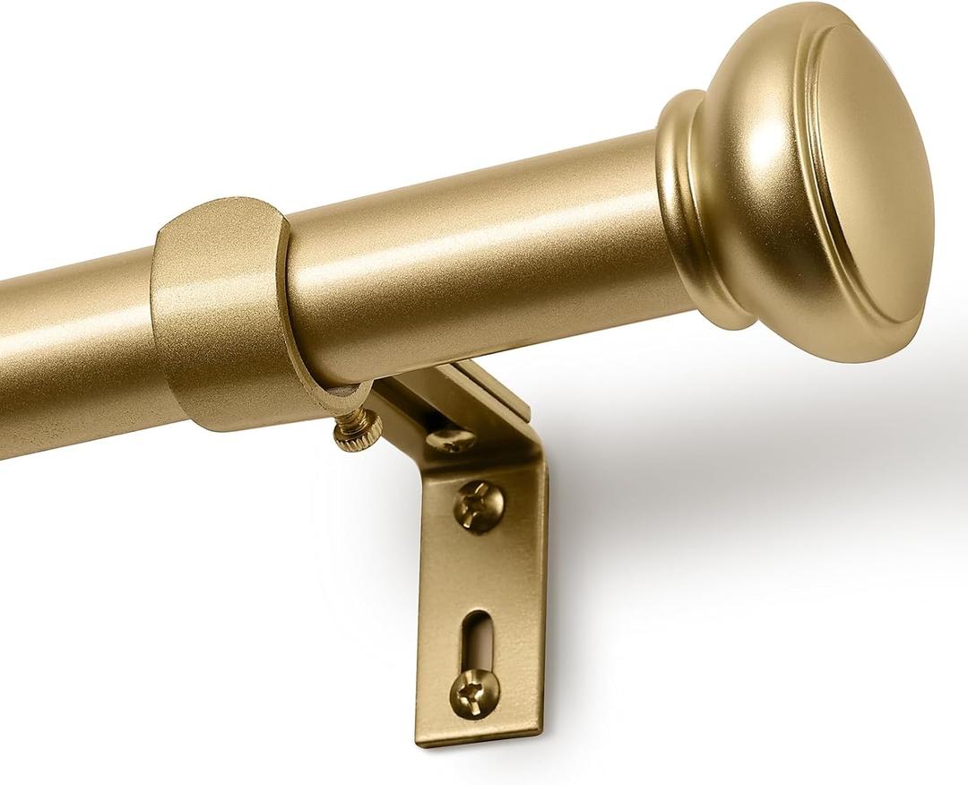 Gold Curtain Rods for Windows 66 to 120 Inches, 1 Inch Decorative Curtain Rod Set, Adjustable Length Heavy Duty Metal Window Curtain Rod with Brackets (28"-120")