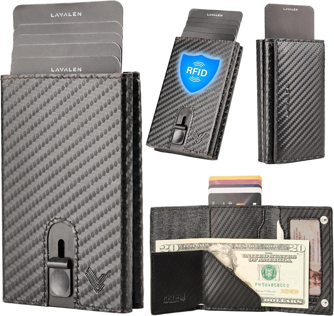 Slim Wallet for Men - Leather, RFID Credit Card Holder - Stylish Mens Wallet for Everyday Use, Handcrafted, Small Yet Practical - Carteras para Hombres - ID Card Holder. (Carbon)