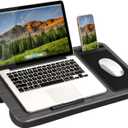 LAPGEAR Home Office Lap Desk with Device Ledge, Mouse Pad, and Phone Holder - Gray Woodgrain - Fits up to 15.6 Inch Laptops - Style No. 91545