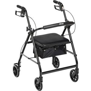 Drive Medical Aluminum Rollator Walker - Fold Up & Removable Back Support - Padded Seat - 6 Inch Wheels - Lightweight Portable Design - Indoor Outdoor Mobility Aid - Black (1 Count (Pack of 1))