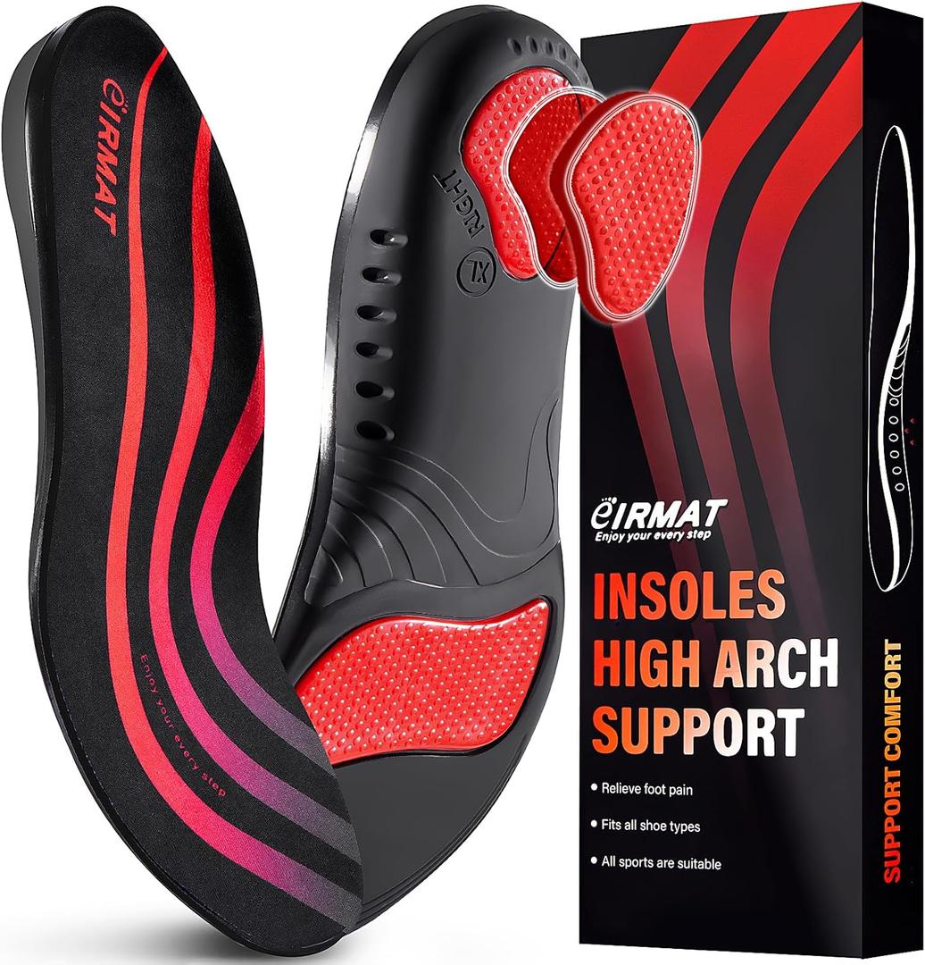 Plantar Fasciitis Insoles: Arch Support Inserts Men Women - Plantar Fasciitis Relief Walking All Day - Orthotic Inserts for Men Women Flat Feet - Shock Absorbing - Athletic - (M(Men 9-10.5/Women 10-11.5), Black)
