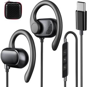 USB C Earbuds Wired Open Ear Headphones for iPhone 17 16 Pro 16e 15/Samsung S26 S25 Ultra S24 S23,Over Ear Earbuds with Ear Hooks&Microphone C Plug Sports Corded Headset for iPad 10 11/Android Running