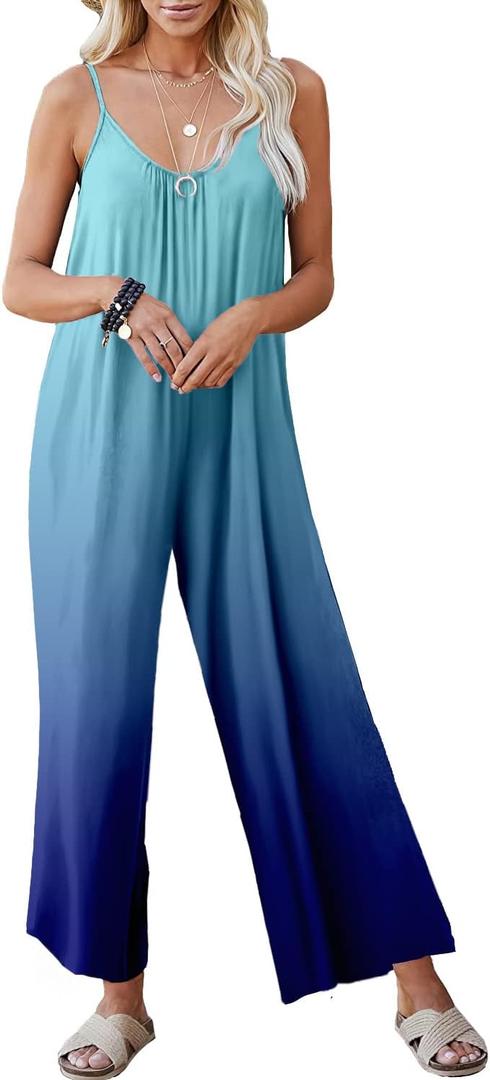 Womens Summer Casual Sleeveless Spaghetti Strap Boho Wide Leg Jumpsuits Rompers Dressy 2025 Trendy Outfits Clothes