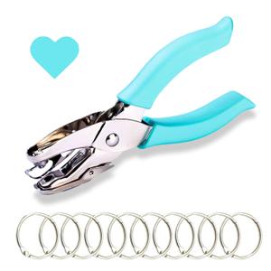 Heart Shape Hole Punch with 10 Binder Rings, 1/4 Inch Handheld Single Hole Puncher for Paper, Cards, Crafts
