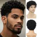 Short Afro Curly Black Wig for Men Synthetic Halloween Cosplay Costume Replacement Hair Wigs