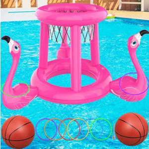 Pool Floats Toys Set, 2-in-1 Floating Basketball Hoops & Pool Ring Toss, Fun Summer Water Games for Kids Ages 8-12