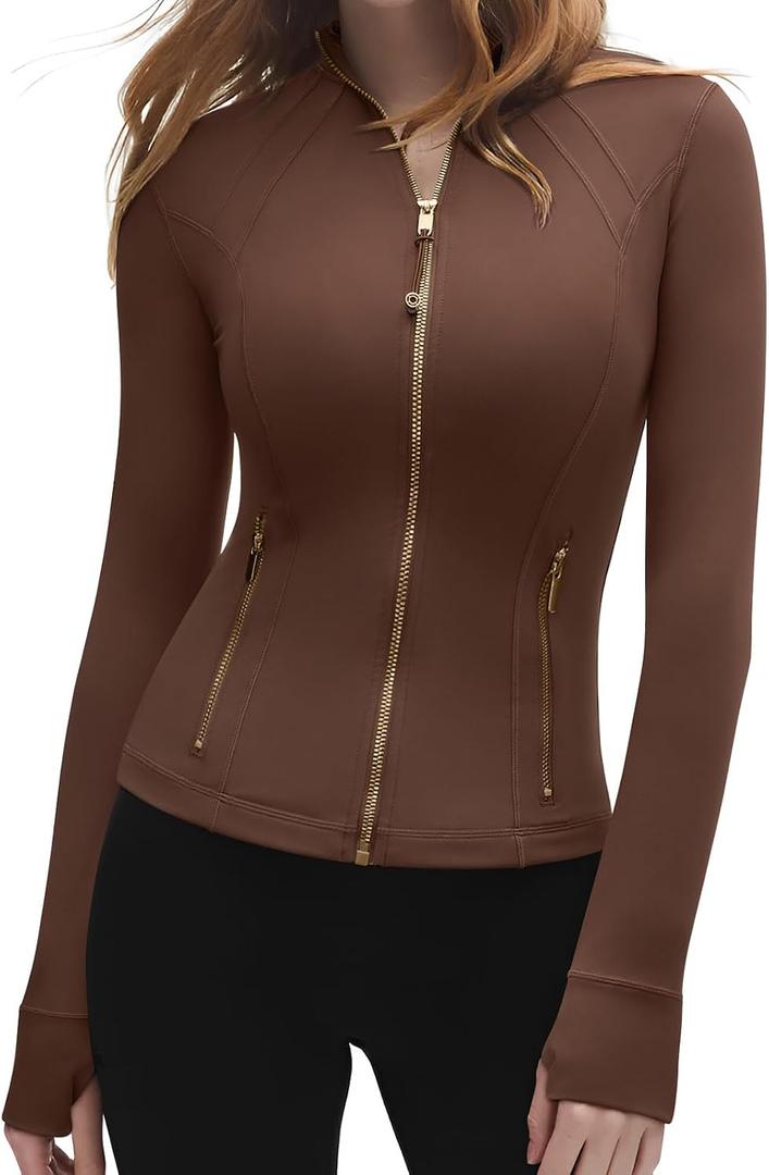 SUUKSESS Women Golden Full Zip Up Workout Cropped Jackets Lightweight Athletic Yoga Tops M