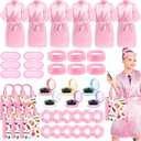 Bonuci 6 Set Spa Party Supplies for Girls, Include 6 Robes 6 Headbands 6 Masks 6 Folding Mini Hairbrush 6 Tote Bags and 12 Scrunchies for Pink Sleepover Party Wedding Birthday(Size 12)