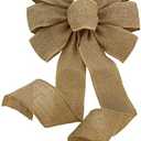 Natural Burlap Ribbon Wreath Bow - 10" Wide, 18" Long Tails, Valentine's Day, V-Day, Farmhouse, Easter, Fall, Winter, Thanksgiving, Christmas Tree Decoration