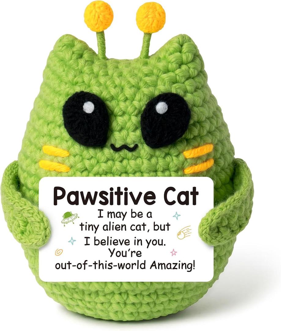 Mini Crochet Alien Cat, Handmade Emotional Cheer Support Animals, Pocket-size