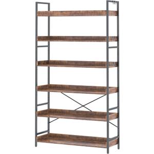 HCHQHS Bookshelf, Adjustable Industrial Bookcase, Vertical Tall Book Shelf, Wood and Black Metal Open Bookshelves for Home Office, Living Room, Bedroom (Rustic Brown, 6-Tier (31" W x 70" H))