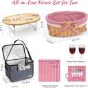 Picnic Basket for 2 with Table and Blanket Collapsible Cooler Bag Insulated Picnic Set for Beach Picnic Hamper Picnic Date Essentials for Outdoor Picnic Accessories Wedding Gift/Bridal Shower Gift
