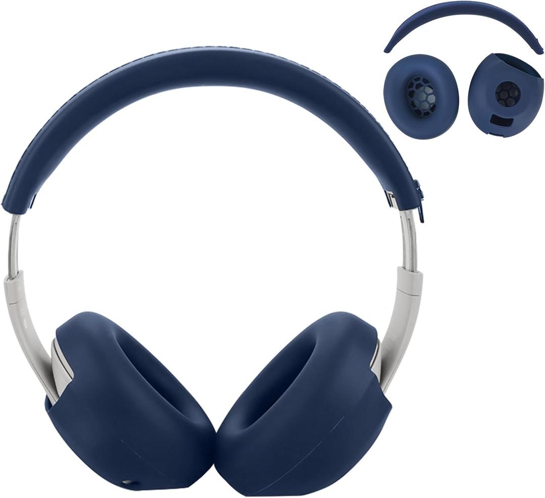 Adhiper Silicone Sweat Ear Covers for Beats Studio Pro Wireless Headphones, Upgraded Studio Pro Headphone Case Covers Accessories with Full Coverage Ear Pads Covers & Zipper Headband Cover - Blue