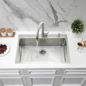 30 Inch Drop In Kitchen Sink with Faucet Combo, Jshozzy 30 x 18 Kitchen Sink Drop In 18 Gauge Stainless Steel Single Bowl Topmount Handmade Deep Basin, 30"Lx18"Wx10"D