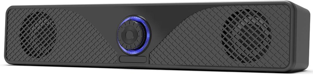 Computer Soundbar, USB Powered Wired PC Speakers with 3.5mm AUX, Basic & Clear Sound, Plug & Play, LED Volume Knob, Black Desktop Speakers for Laptop PC