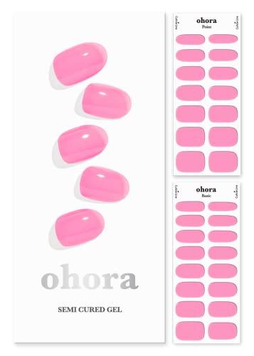 ohora Semi Cured Gel Nail Strips (N Tint High-Teen) - Pink, Tint, Works with Any UV/LED Lamps, Salon-Quality, Long Lasting, Easy to Apply & Remove - Includes 2 Prep Pads, Nail File & Wooden Stick