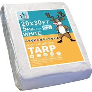 STARPYNG-5 Mil White 20x30 Feet Tarp-LightDuty Waterproof Tarpaulin-Waterproof, UV Resistant, Rip and Tear Resistant, Poly Tarpaulin with Reinforced Edges for Cover