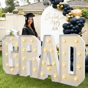 2026 Graduation Decorations - 4FT Large Pre-Cut GRAD Light-Up Marquee Letters Kit - Mosaic Foam Board Sign - Class of 2026 Congrats Party Supplies for Kindergarten Preschool High School College Prom
