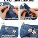 8Pcs Jean Waist Tightener, Metal Pearl Flower Button Pins, Reusable Cincher Clips for Loose Pants Dresses Skirts
