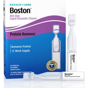 Boston One Step Liquid Enzymatic Cleaner, Preservative-Free Protein Remover for Rigid Gas Permeable (RGP) Lens, Sterile Single-Use Dispensers, 15 Count EXP 2027-10-31