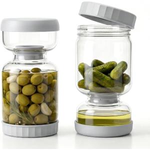 Pickle Jar, Pickle and Olive Hourglass Jar Pickle Juice Separator from Wet and Dry, Upgrade Food-grade ABS Lid and BPA Free Hourglass Pickle Jar for Airtight Food Storage 2 Pack