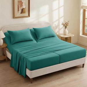 P Pothuiny 5-Piece Split King Sheets Set, Teal Soft Microfiber Split King Sheets Sets for Adjustable Bed, Wrinkle Free & Breathable with 2 Deep Pocket Fitted Sheets, 1 Flat Sheet, 2 Pillowcases