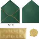 50 Pieces A7 Envelopes with Gold Border, 5.24 x 7.21 Inches Envelopes with Gold Stickers for Greeting Cards and Invitation (Dark Green, A7-5x7)
