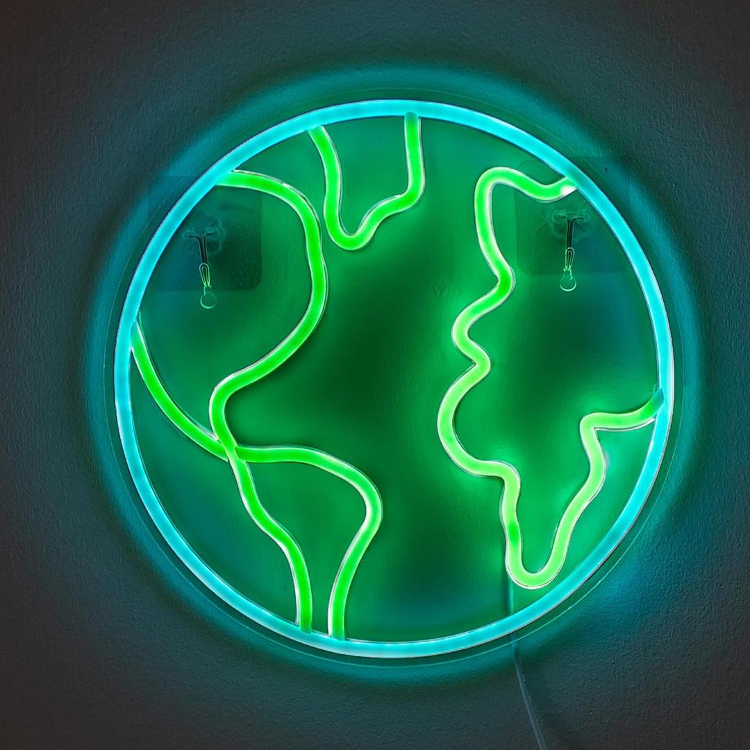 Earth Neon Sign for Classroom & Bedroom Decor  Adjustable Brightness, Eco-Friendly & Energy-Efficient LED Sign  Perfect Space Gift for Kids, Earth & Science Day Decorations