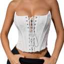 MakeMeChic Women's Renaissance Corset Bustier Tops Shapewear Lingerie Lace Up Floral Sexy Strapless Overbust Crop Top (White) XS