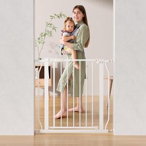 Baby Gate for Stairs Doorways, Safety Pet Gate with Auto-Close/Hold-Open Features, Fits Openings 29.1” to 33.8”, 30” Tall, Easy Pressure Mounted Walk Through Baby Dog Gate, White