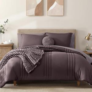 Monbix Full Comforter Set - 7 Pieces Italian Plum in a Bag Full Size Bedding Sets with Comforters, All Seasons Down Alternative Comforter with Sheets,Pillowcases & Shams