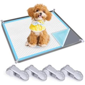 Dog Pee Pad Holder, Dog Potty Tray Silicone Puppy Pad Holder Tray Fits for 24" x 24" Training Pads, Puppy Potty Tray With 4 Clamps No Spill Raised Lip High Edge for Indoor Floor Protection (Dark Grey)