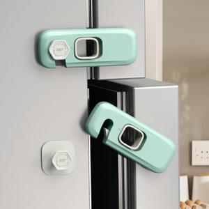 5 Pack Child Proof Refrigerator Lock, QYESWHSR Fridge Locks for Kids with Sticky Adhesive Pads, Child Safety Locks for Doors, RV Refrigerator, Oven Lock Child Safety Baby Cabinet Locks - Green Updated