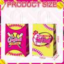MotiMind 24 Pcs Softball Paper Gift Bags Softball Goodie Party Favor Bags with Handles Portable Hot Pink Yellow Sports Ball Candy Snack Treat Pouch for Women Birthday Party Decorations Team Supplies