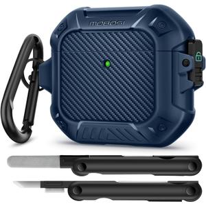 MOBOSI for AirPods 4 Case, Compatible with AirPod 4th Generation Cover with Lock&Keychain&Cleaner Kit, Full Body Shockproof Protective Hard Shell (2024), Blue