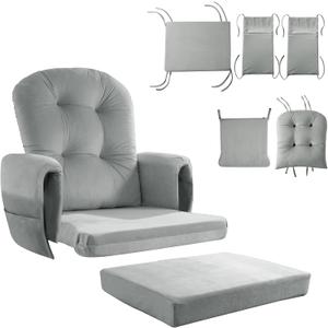 HOMBYS Glider Rocker Replacement Cushions 5 PCS with Storage Side Pocket, Velvet Fabric, Foam & Microfiber Filling, Non-Slip & Washable,Thickened & Supportive for Glider Rocking Chair-Light Grey, 22"W*21.2"L