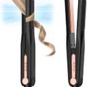 SKIMI Airflow Styler, Titanium Flat Iron Hair Straightener, Professional Curling Iron with Cooling Air Vents to Lock in Style, 5 Temps & Dual Voltage, Auto Off (Black & Gold Pink).