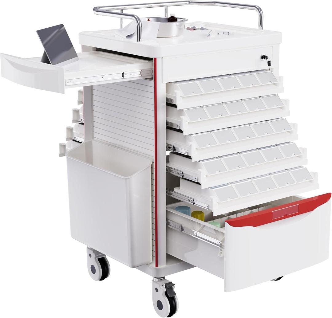 Medication Bins Cart with 200 Bins, 10 Drawers - Dual-Sided Open