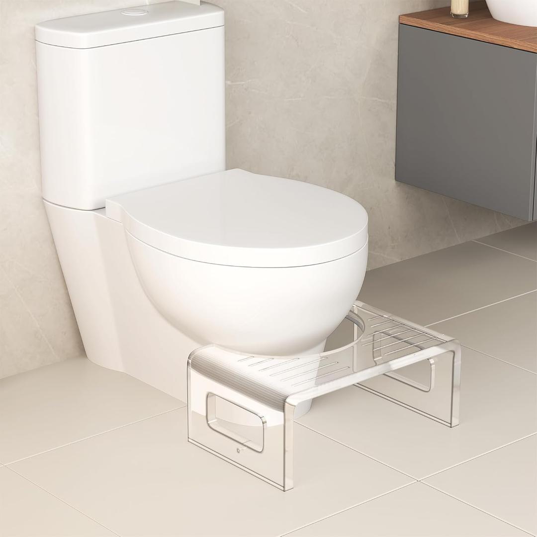 Royalcraft 7 Inches Acrylic Squat Toilet Stool, Modern Non-Slip Toilet Poop Stool for Children & Adults, Step Potty Stool for Bathroom Men & Women