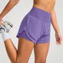 SANTINY Women's 2 in 1 Running Shorts with Pockets 3" High Waisted Exercise Workout Athletic Shorts for Women with Liner (Purple, L)
