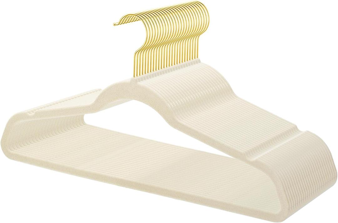 TIMMY 36-Pack Velvet Hangers with Gold Hooks - Space-Saving Non-Slip Heavy-Duty Clothes Hangers for Coats, Suits, Dresses, and Sweaters - Slim Design (Ivory+Gold)