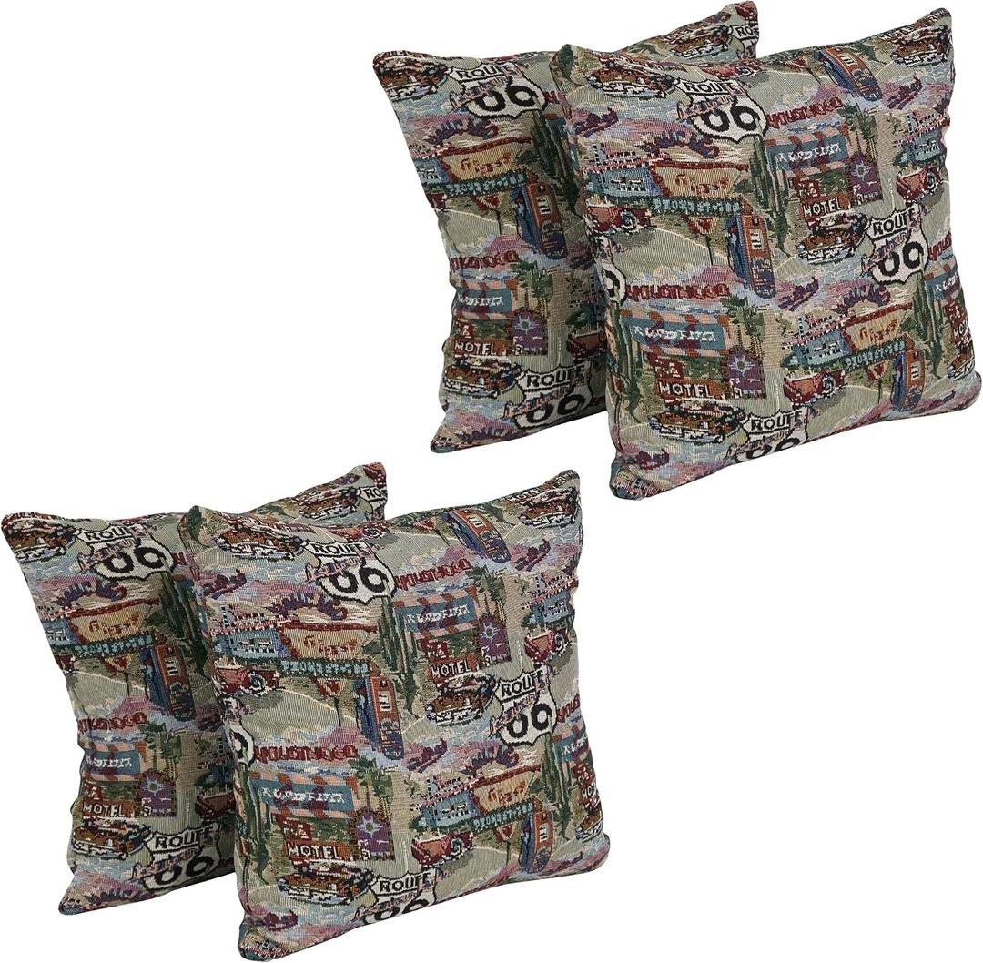 Blazing Needles Tapestry Throw Pillow, 17", Route 66, 4 Count