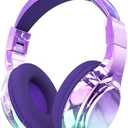 Kids Bluetooth 5.3 Headphones, Wireless Metallic Gradient Headset, Lightweight Foldable On Ear Headphones with Aux Cord, Fast Charging, Built-in Mic, for School/Travel/Tablet/iPad