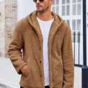 PASLTER Mens Fuzzy Sherpa Jacket Fluffy Fleece Open Front Cardigan Button Down Coat Winter Warm Thicken Lined Outwear (X-Large, Brown)