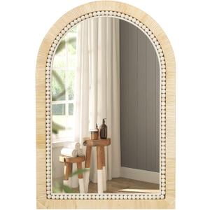 ULIKE Rattan Mirror for Bathroom, 20x30 Inch Arch Rustic Farmhouse Wall Decor with Handmade Wicker Frame, Boho Mirror for Nursery Bedroom Living Room Entryway