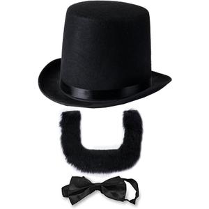 Funny Party Hats Abraham Lincoln Costume Set - Hat with Beard and Necktie- Presidents Day- Lincoln's Birthday- Patriotic Costume (3 PC Set)
