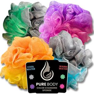 Color-Changing Bath Sponges Set - Multi-Color Body Loofahs for Shower & Exfoliating, Soft and Durable Shower Sponges with Hanging Lanyard