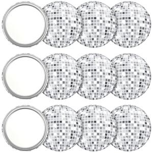 Qunclay 12 Pcs Disco Ball Compact Mirror 2.76 Inch Vintage Round Pocket Mirror Makeup Mini Mirror Handheld Portable Mirror for Purse, Women Gift Disco Party Supply Travel Daily (Silver)