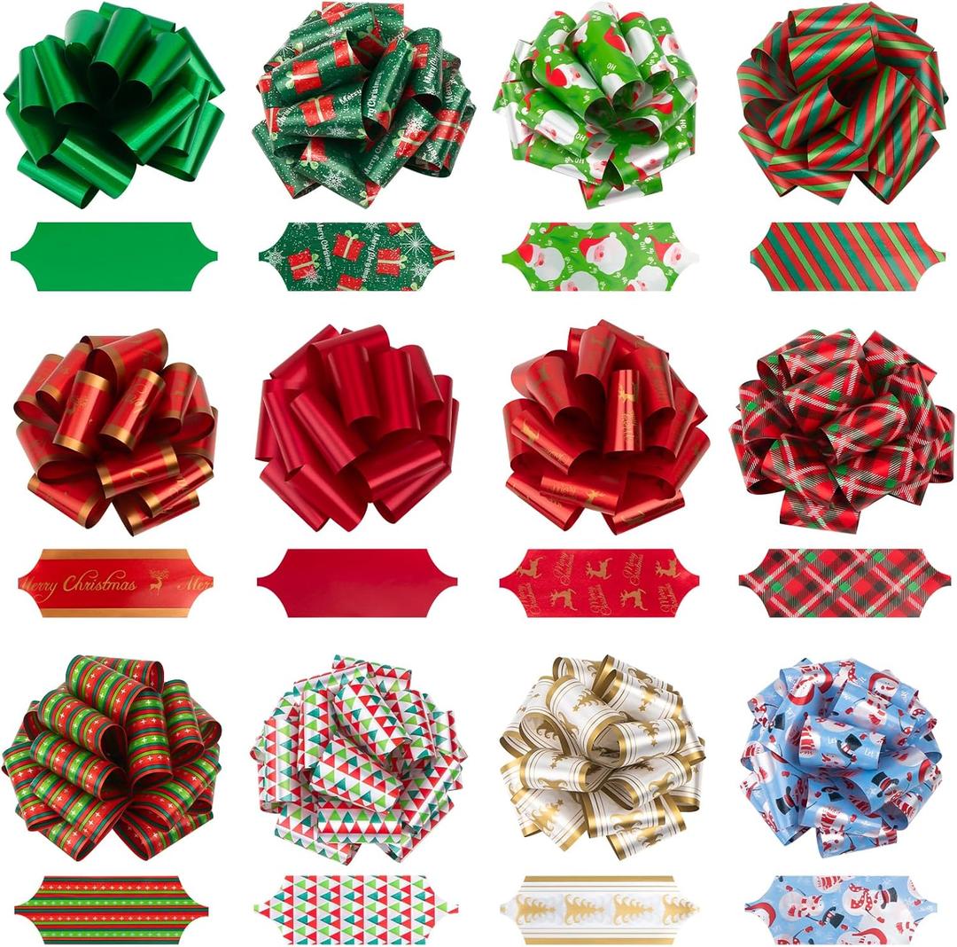 12pcs Christmas Bows for Gift Wrapping Easy and Fast Gift Bows Accessory for Presents, Christmas Tree Decor, Party Favors Supplies, Bottles, Art & Craft and More.