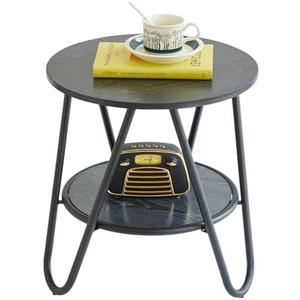 Leesingdo 2 Tier Round End Table, Black End Table with Metal Frame for Small Spaces, Accent Coffee Table, Sofa Table, Nightstand for Living Room, Bedroom